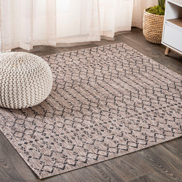 Ourika Moroccan Geometric Textured Weave Indoor/outdoor Square Rug